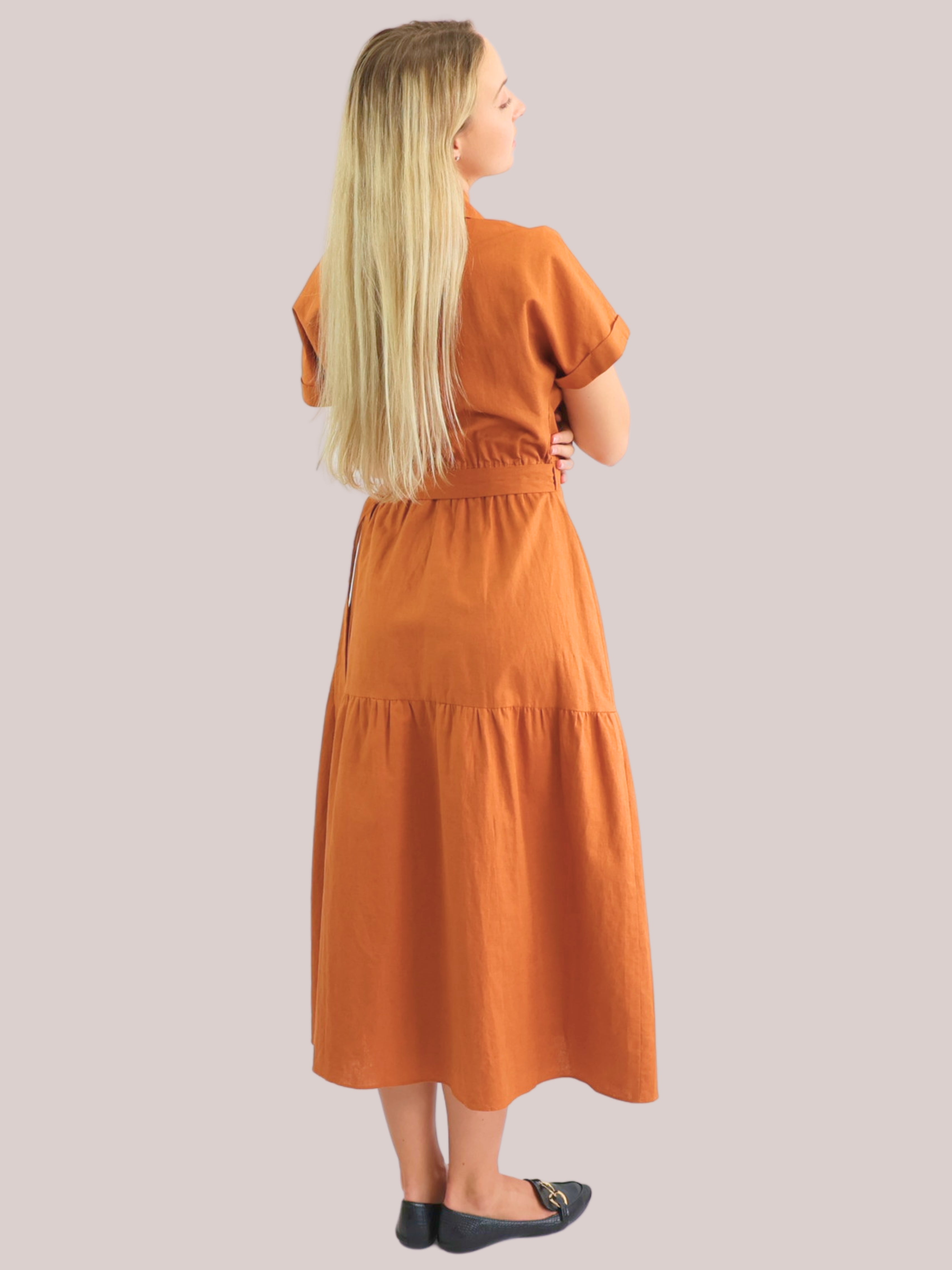 Linen-Cotton Wrap Front Dress