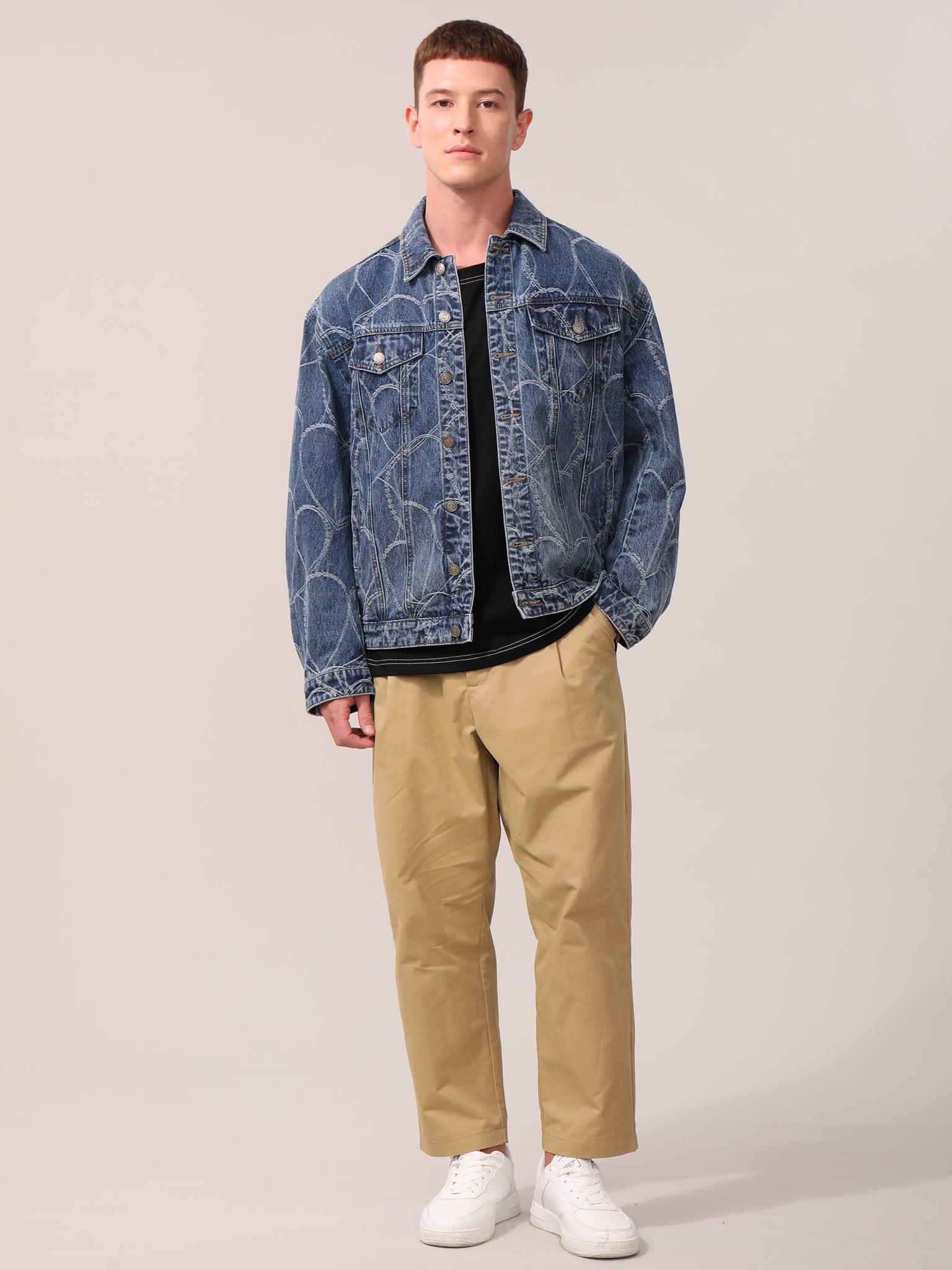 Claybourn Washed Pattern Denim Jacket - Claybourn - Est.1910 | Premium,Timeless & Ethical Fashion