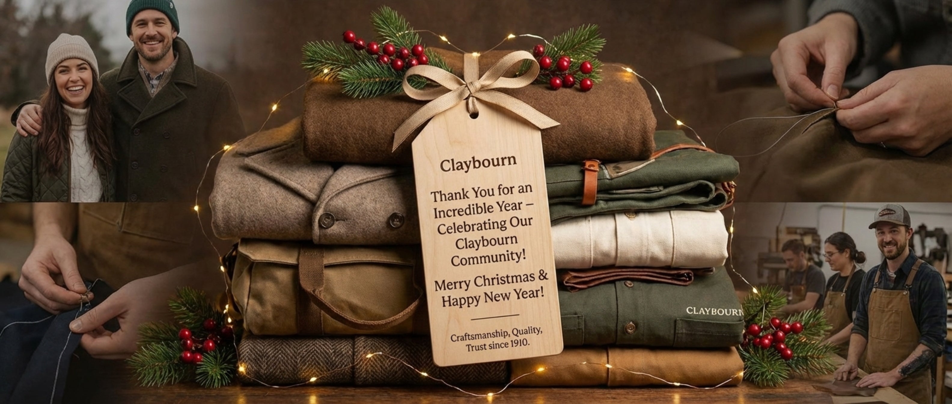 Claybourn team thanking customers and partners for a successful year of quality manufacturing and timeless fashion