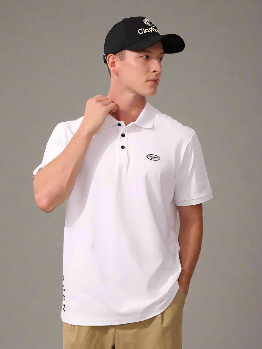 GG01 Classic Pattern White Polo Golf Shirt - DOT Made