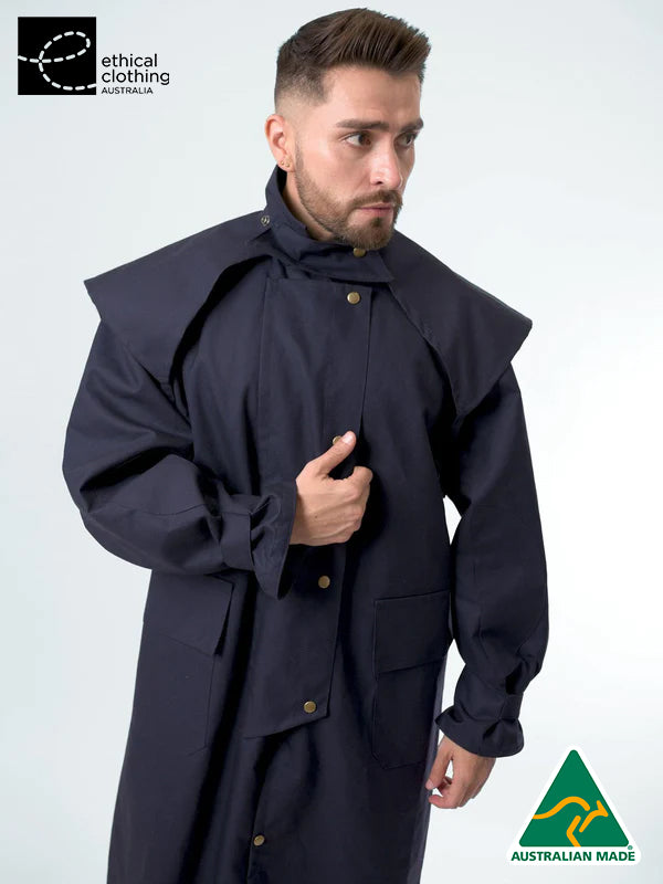 A man wearing claybourn dryskin riding coat