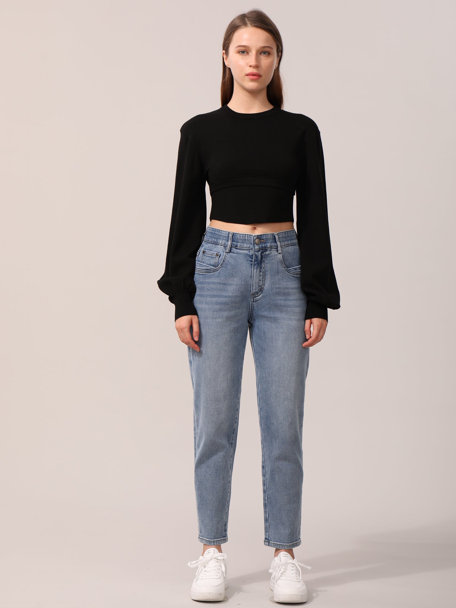 Knitted Long Sleeve Cropped Top