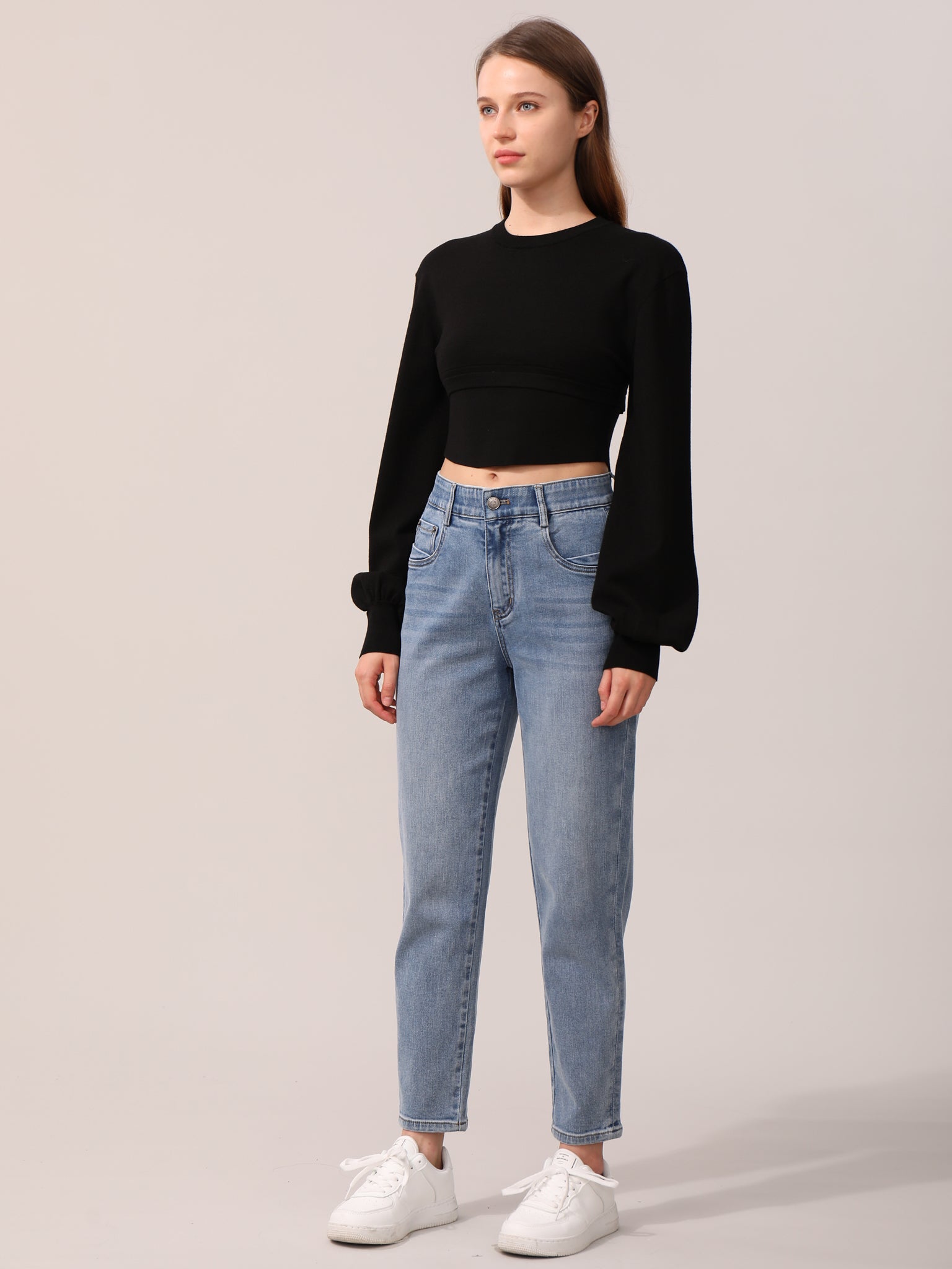 Knitted Long Sleeve Cropped Top