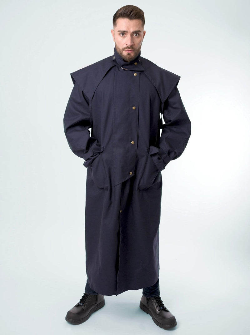 A man wearing claybourn dryskin riding coat